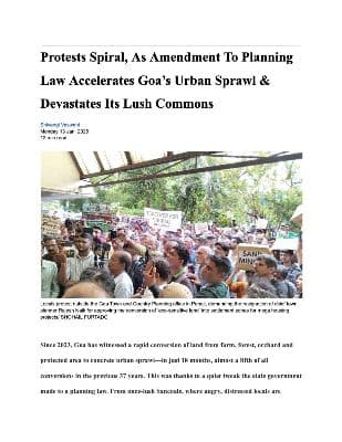 Protests Spiral, As Amendment To Planning Law Accelerates Goa’s Urban Sprawl & Devastates Its Lush Commons